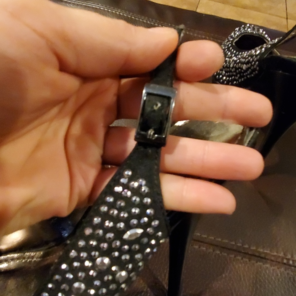 Black rhinestone slingback heels... WORN ONCE!!! - Picture 5 of 7
